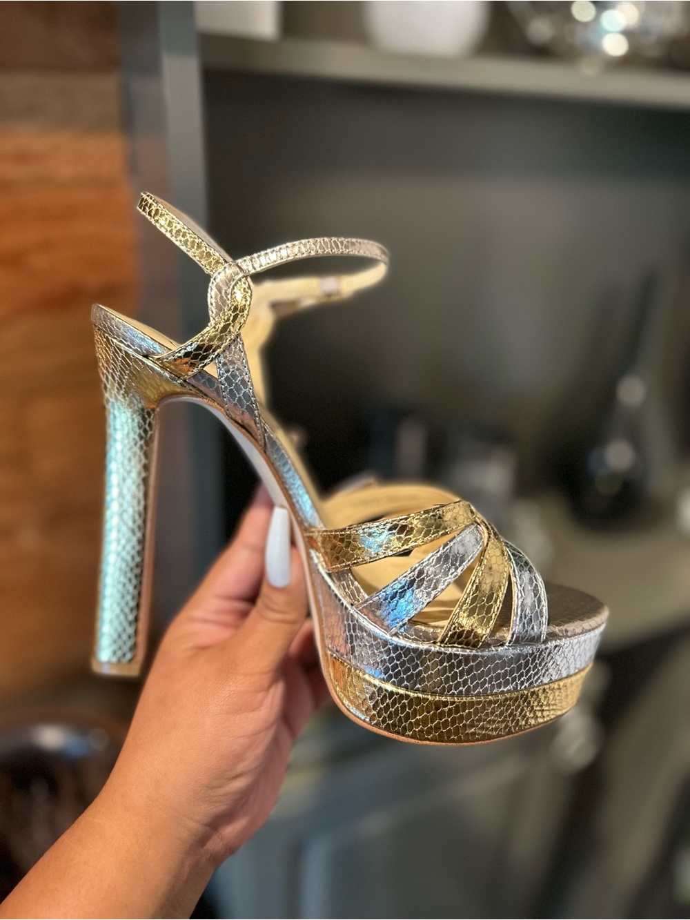 Jessica Simpson Metallic Gold and Silver Platform High Heel Sandals - Picture 4 of 9